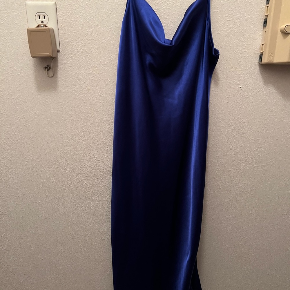 Satin Blue Bebe Cowl Dress (SMALL)